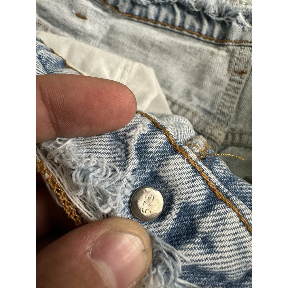Mens 90s Levis 505 Orange Tab Distressed Custom Patchwork Jeans, Size 32x32